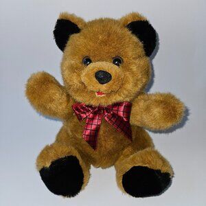 VTG Cuddle Wit Brown Teddy Bear Plush Red Black Plaid Bow 10" Stuffed Animal Toy